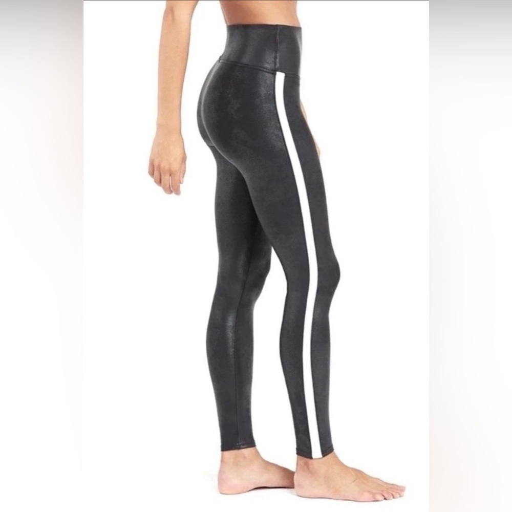 SPANX Faux Leather Leggings with White Stripe